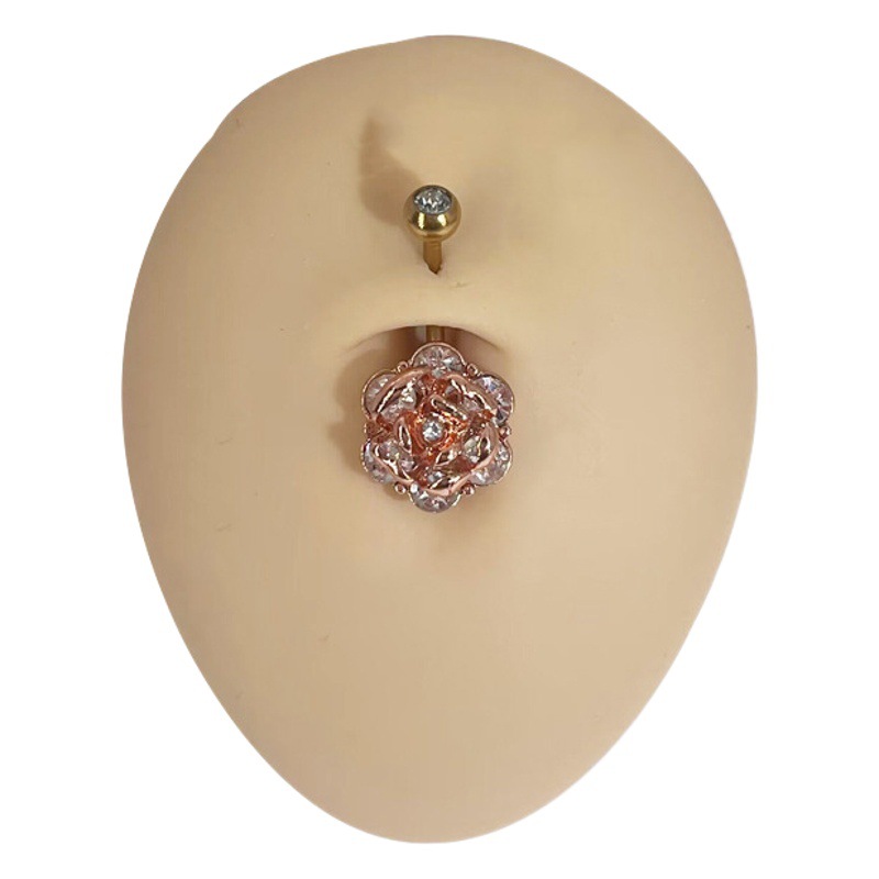 Hot sale stainless steel rose diamond navel ring puncture jewelry navel nail navel buckle wholesale puncture jewelry