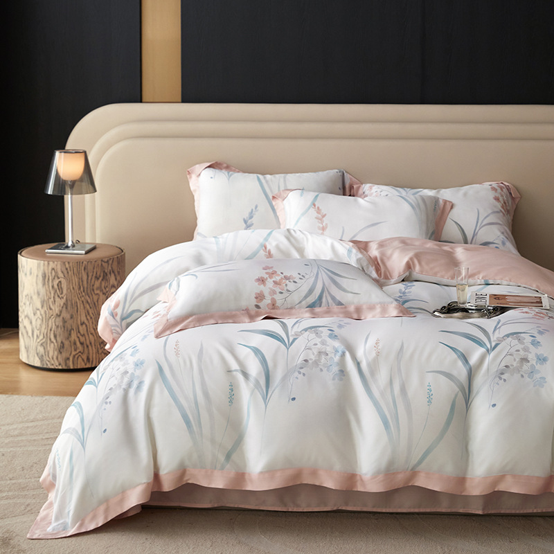 Picture of Summer Class A Maternal and Infant Grade Lyocell Tens Four-Piece Light Luxury Ice Silk Naked Sleeping Cool Quilt Cover Bed Sheet 1.8 Bedding