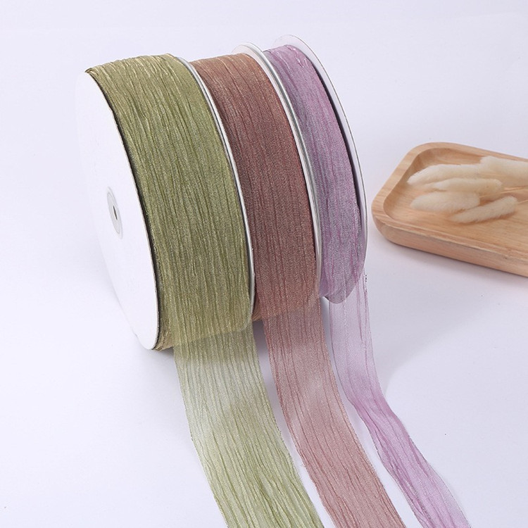 in stock Korean Style Burned Edge Fishtail Wrinkle Yarn Handmade Hair Accessories Bow Ribbon Gift Box Packaging Ribbon Ribbon Accessories