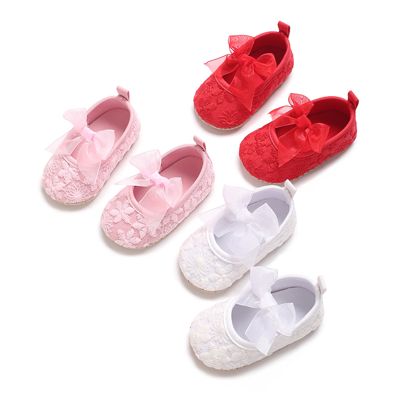 Newborn Baby Solid Color Princess 0-1 Year Old Baby Shoes Bow Embroidery Soft Sole Princess Shoes Toddler Shoes