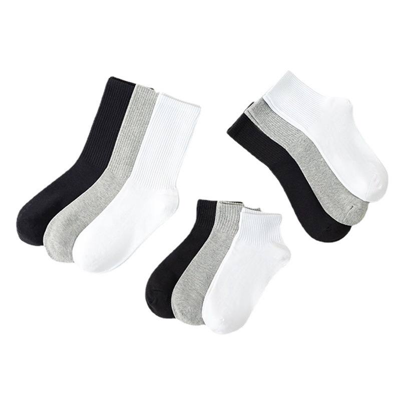 Women's Autumn and Winter Mid-Calf Socks, Pure Cotton, Sweat-Absorbent, Odor-Resistant, Antibacterial, Long Sports Socks, Black and White, All-Cotton Men's Cotton Socks