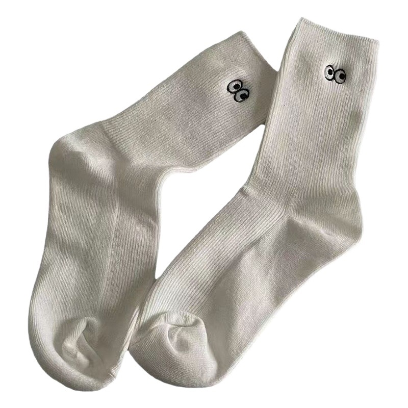 Cartoon Embroidered Small Eyes Socks Women's Stockings ins Trendy Summer Thin Couple Sports Cyber Celebrity Spring and Autumn Mid-length Stockings