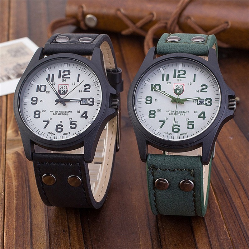 Foreign Trade Cross-Border Watches, Fashionable Harajuku Style Men's Large Dial Casual Watches with Calendar, Trendy Hot-Selling Models