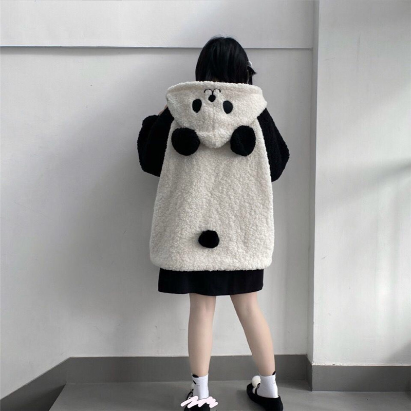 Picture of Lamb Fleece Japanese Panda Autumn and Winter College Coat Loose plus size Cartoon Loose Style Casual All-match Age-reducing