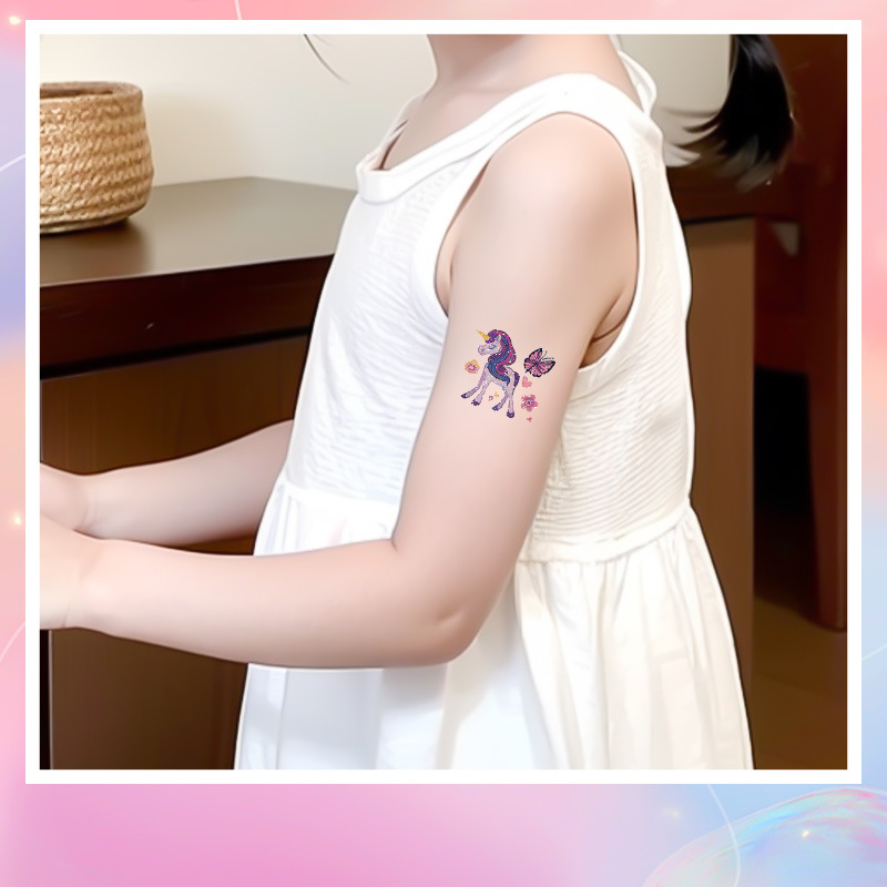 Picture of Glitter Butterfly Unicorn Sticker Tattoo Sticker Fairy Washable Waterproof Long-lasting Dreamy Fresh and Beautiful Children's Arm
