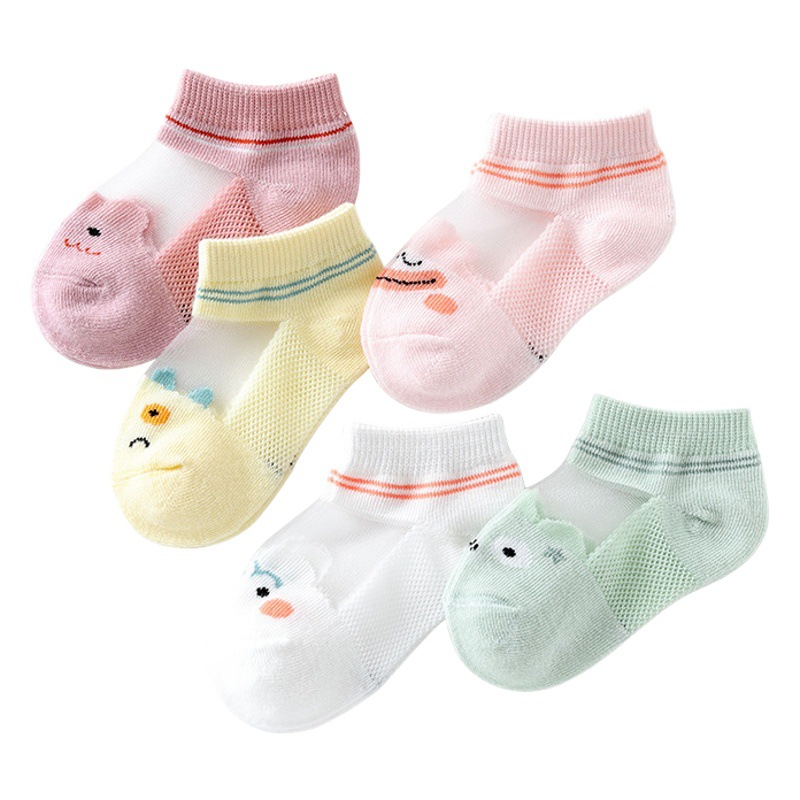 5 pairs-children's socks summer thin mesh socks boys and girls spring and summer new baby boat socks
