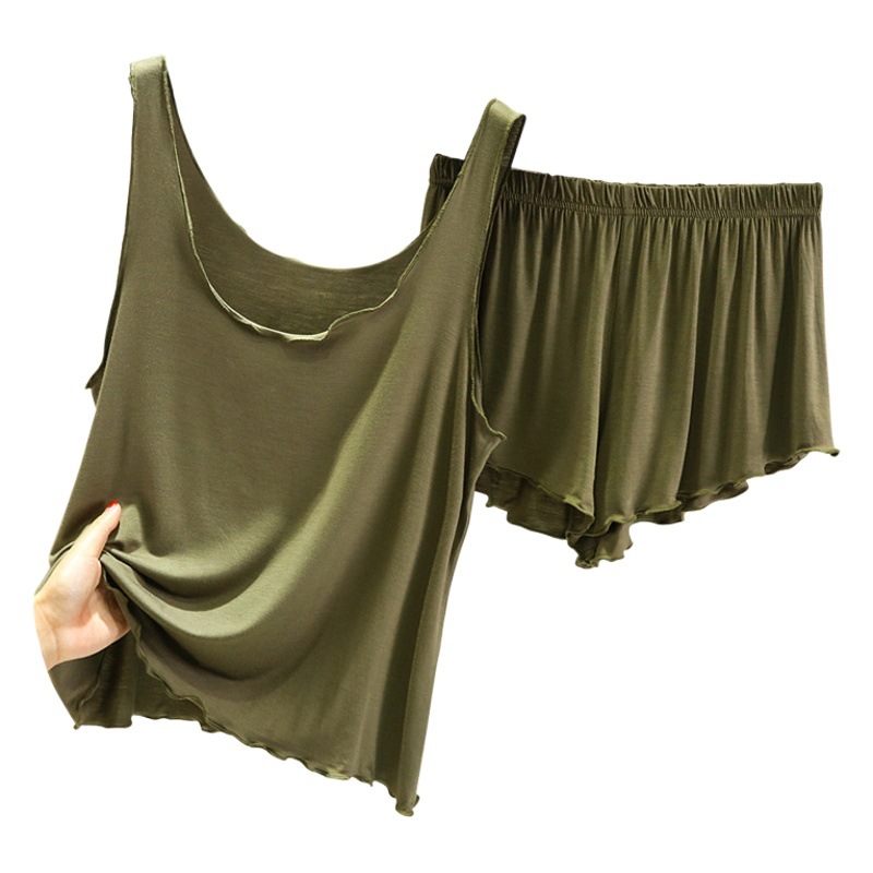 Modal Pajamas Women's Summer Thin Loose Sleeveless Vest Base Top Large Size Home Sling Shorts Set