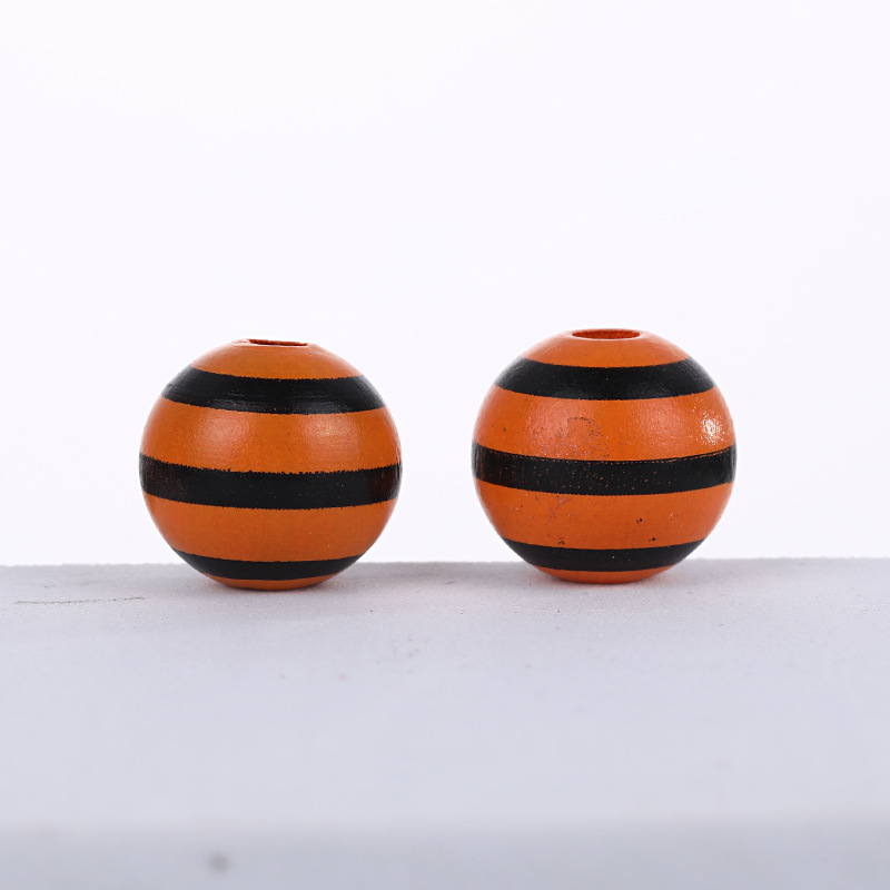 Picture of Cross-border hot sale 16mm Lotus round beads striped polka dot printed wooden beads children's beads DIY jewelry loose beads accessories