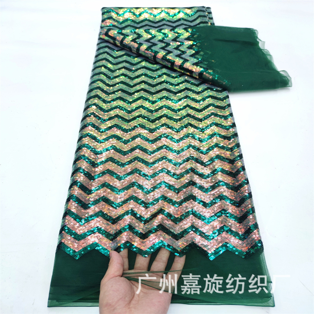 Shining sequins embroidery lace fabric double wavy line pattern performance dress fashion design lace accessories JX4235