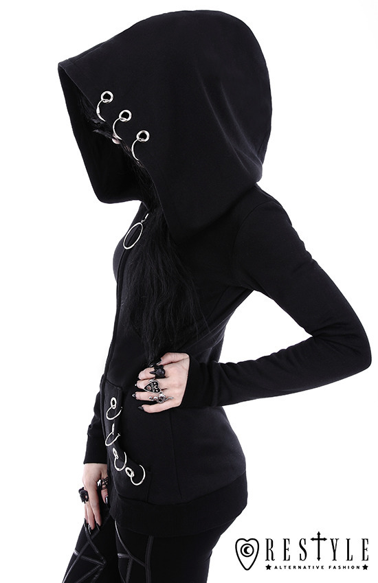 Picture of European and American Black Kepeng Long Sleeve Loose Hooded Iron Ring Sweat