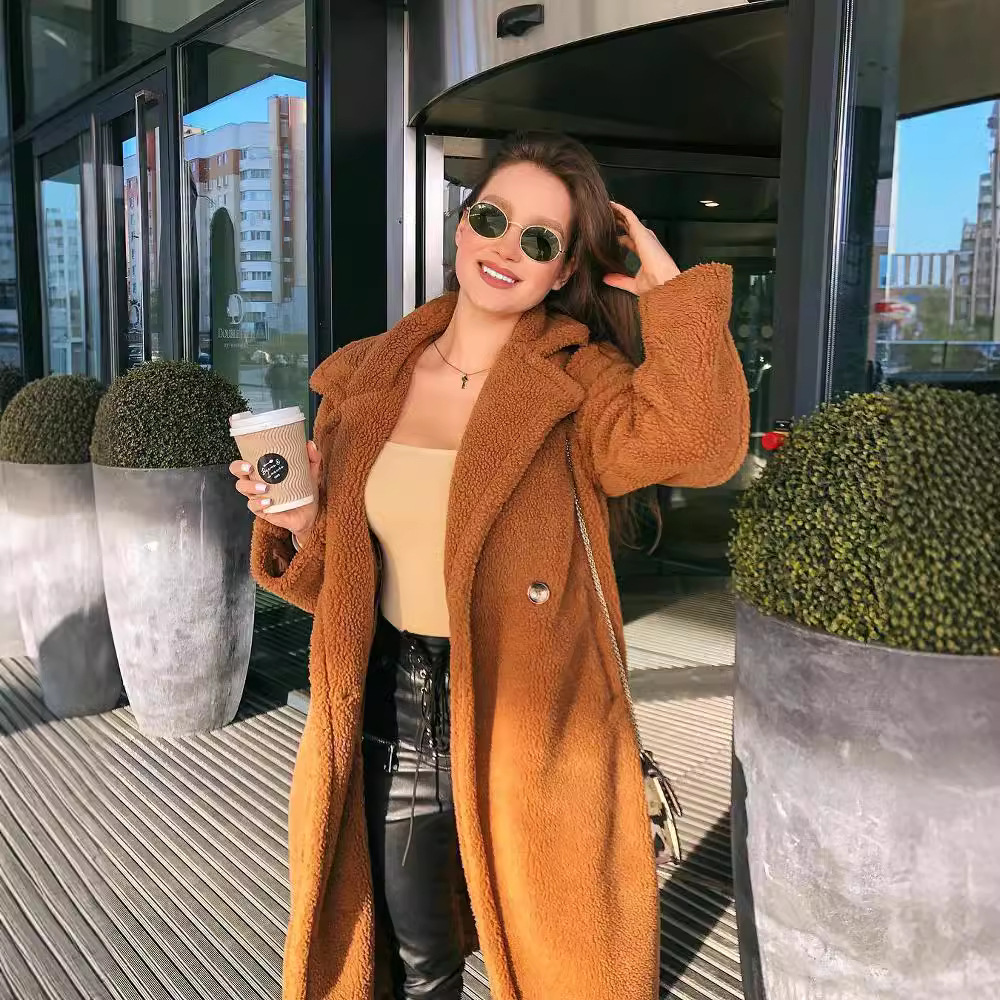 Ebay AliExpress Amazon ins Europe and the United States cross-border autumn and winter double-sided velvet lapel button wool coat women's in stock