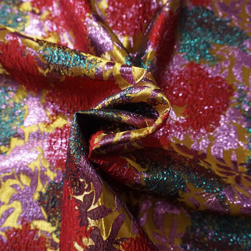 New Woven Blister Anaglyph Colour Stitching Multicolor Jacquard Fabric Women's dress Dress Bag Clothing