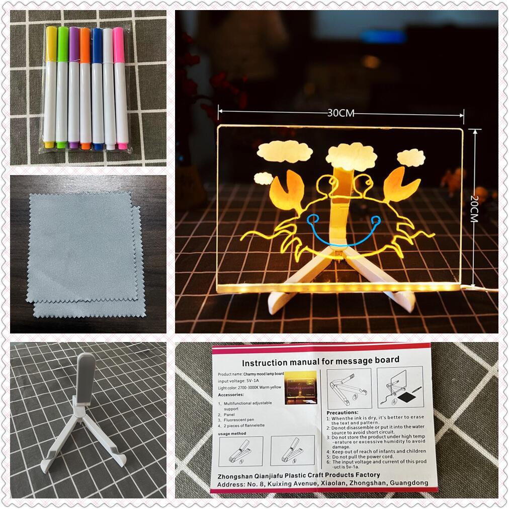 Picture of DIY hand-painted drawing board lamp material bag children's handmade holiday led atmosphere luminous writing board drawing tool suit