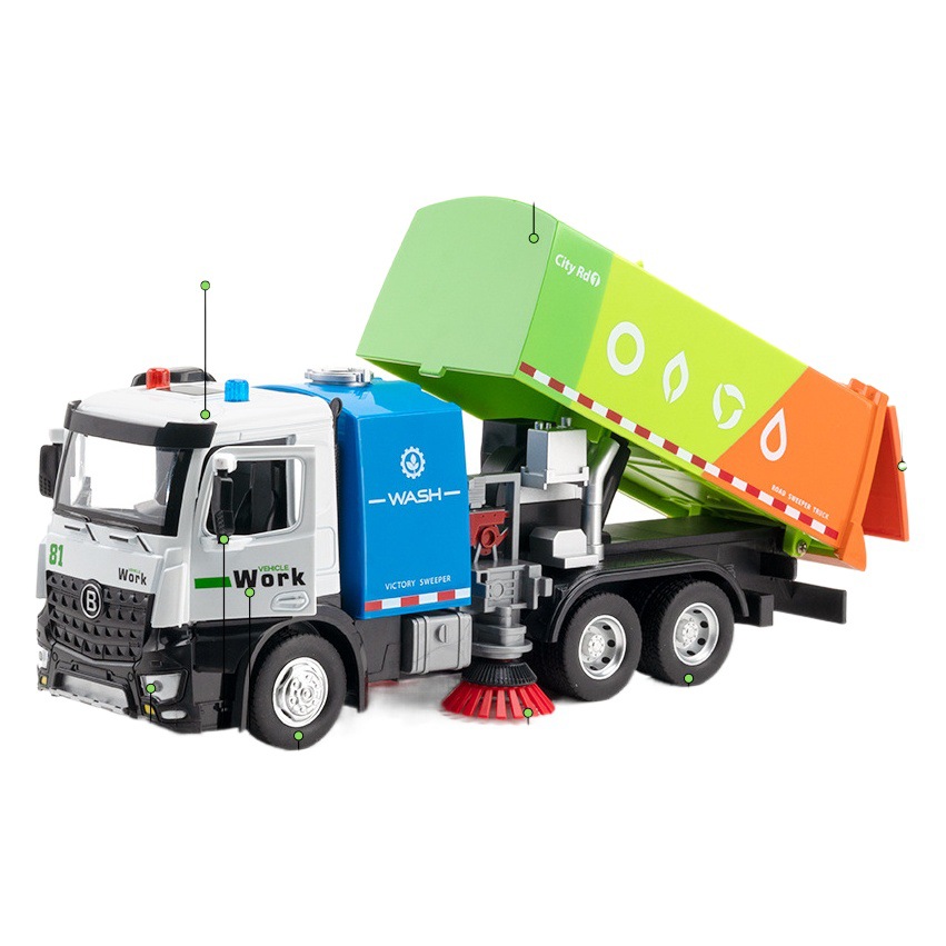 (Boxed) simulation sprinkler sweeping alloy engineering sanitation car model decoration children's toys one-piece delivery