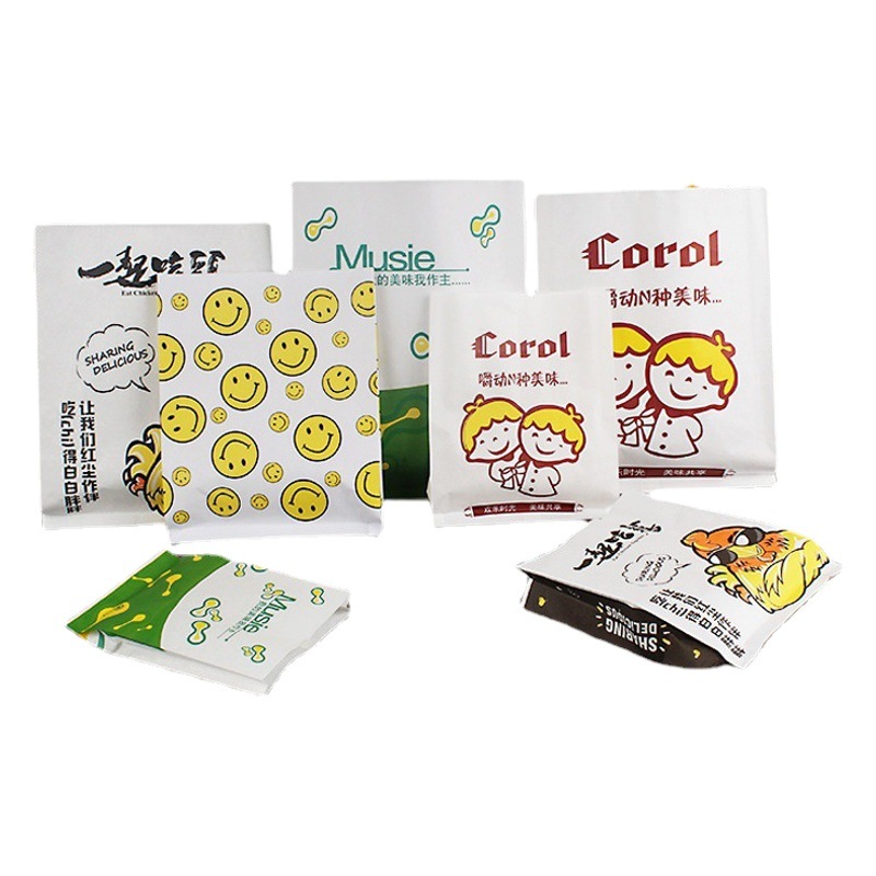 Fried Chicken Fries Baked Sweet Potato Paper Bag Custom Hand-made Cake Bag Disposable Oil-proof Paper Bag Smiley Snack Bag Wholesale