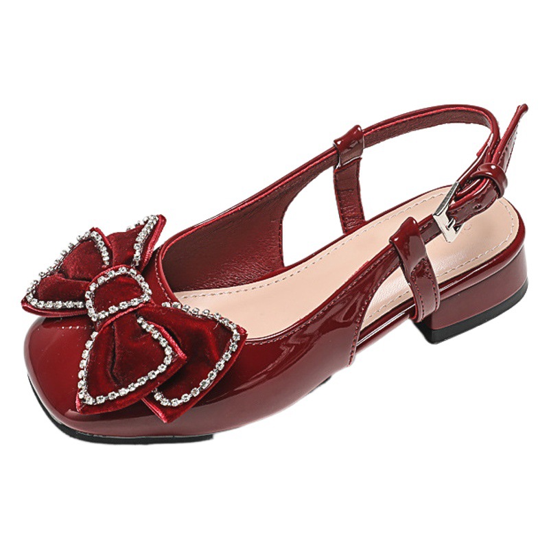 2025 New Summer Girls' Sandals Kidsren's High-Heeled Bow Princess Little Girl Soft-Soled Non-Slip Medium and Large Kidsren's Shoes
