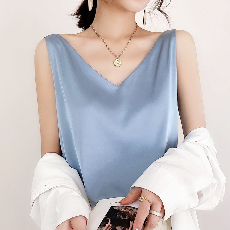 Picture of Wholesale 2025 Spring and Summer Camisole for Women, Satin Inner Wear, V-Neck, Plus Size, Loose-Fitting Vest, Versatile for Outerwear