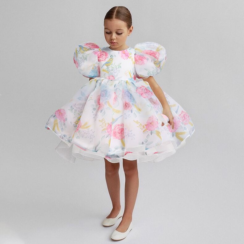 Picture of 2024 Summer New Girls' Dress European and American Puff Sleeve Princess Dress Children Floral Dress Mesh Tutu Dress