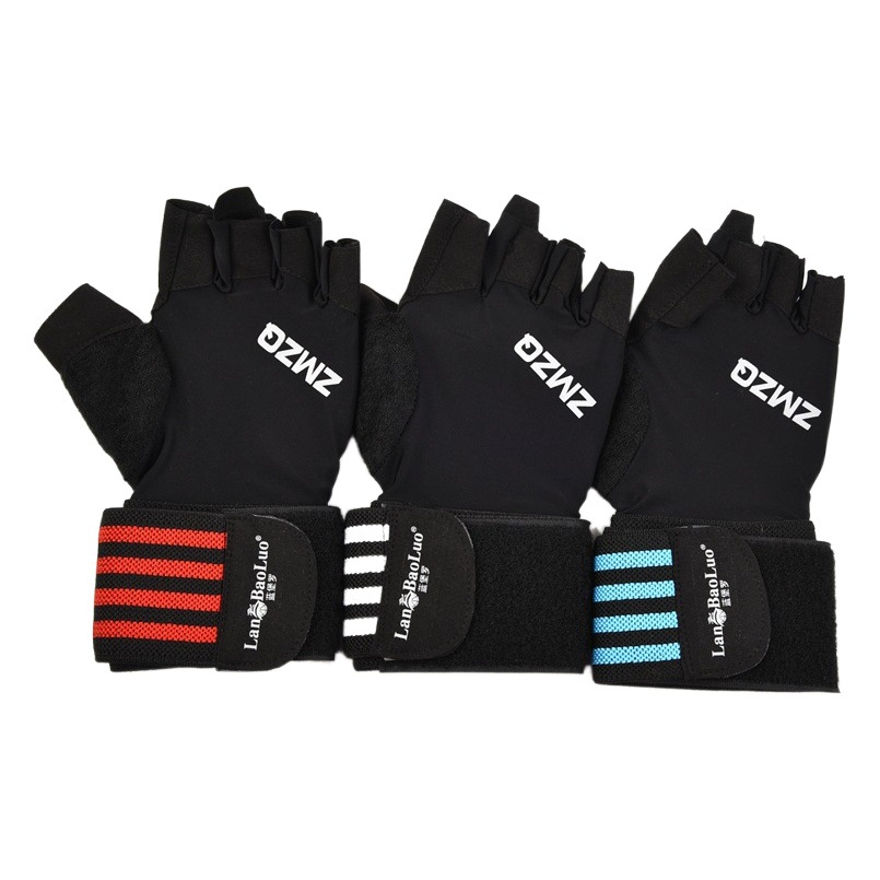 Fitness gloves long wrist guard half finger exercise weight loss training gym weightlifting dumbbell running equipment A01-ZMZQ