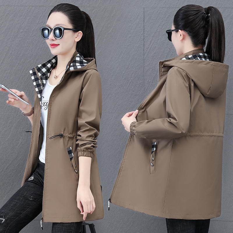 Detachable hooded mid-length trench coat for women 2024 spring new middle-aged mom with inner bag jacket