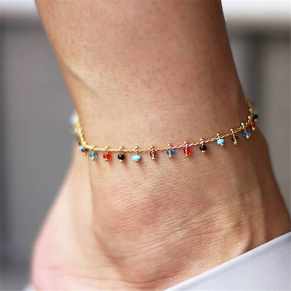 Colorful Rice Beads Tassel Pendant Foot Ornament Rice Beads Handmade Gold Chain Women's Hand and Foot Chain Cross-border Supply