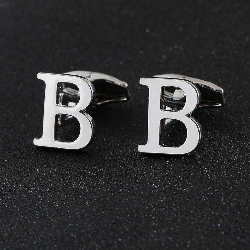 Picture of Cross-Border Specially Designed for Silver 26 English Letters Glossy Men's Cufflinks Manufacturer Wholesale Personalized French Shirt Cufflinks