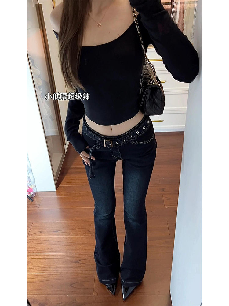 Korean Style Spice Girls Autumn and Winter New Jeans Women's Low Waist Slim-Fit Slim Look Tall Detachable Belt Micro Trousers