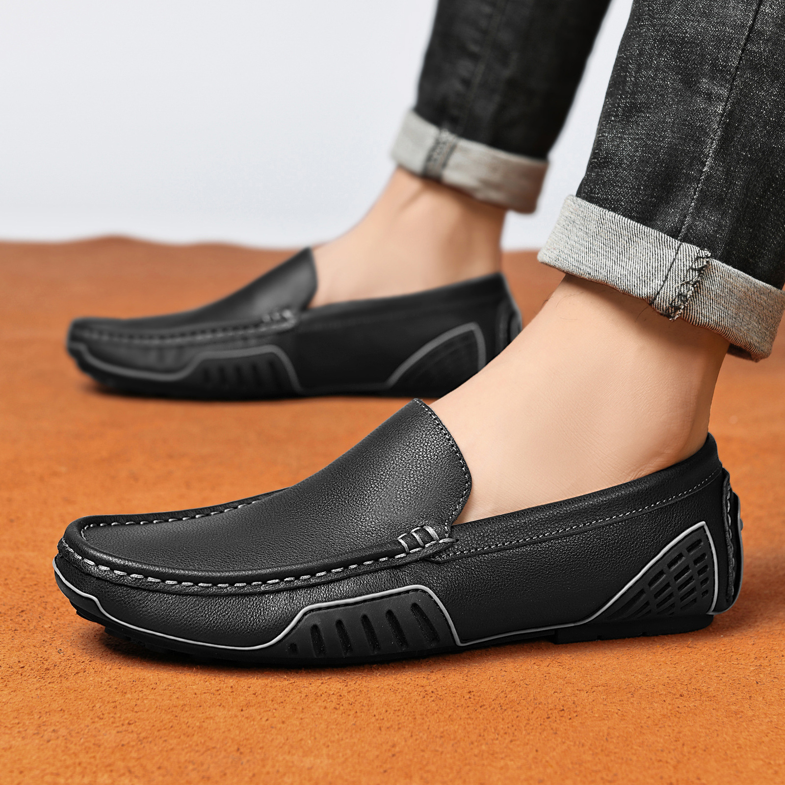 Picture of Cross-Border Large Size Men's Shoes Genuine Leather Beanie Shoes Summer Trend Breathable Casual Leather Shoes Korean Style Slip-On Driving Trendy Shoes
