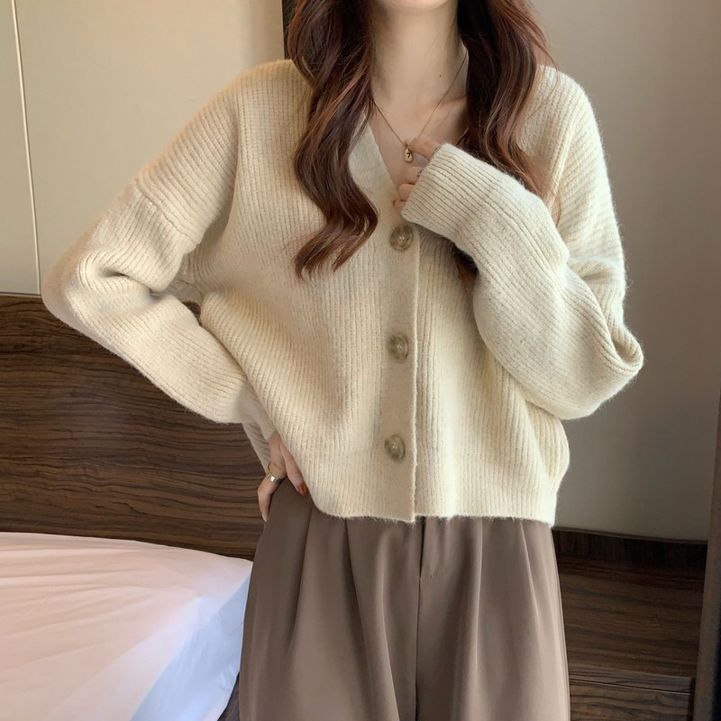 2022 {Cashmere Counter Quality Autumn and Winter V-neck Cardigan Loose Lazy Style Long-sleeved Sweater Women's Top Jacket