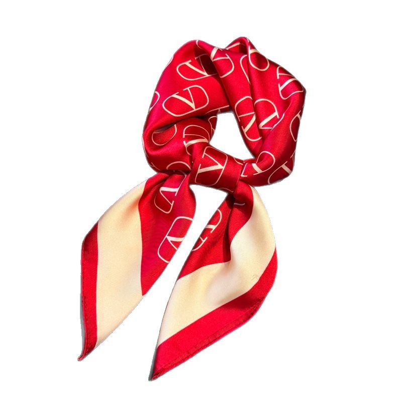 Picture of Letter Pattern Printed Silk Scarf, High-End Versatile Shawl, Sun Protection Neck Scarf, Small Square Scarf, Headscarf, Women's Scarf