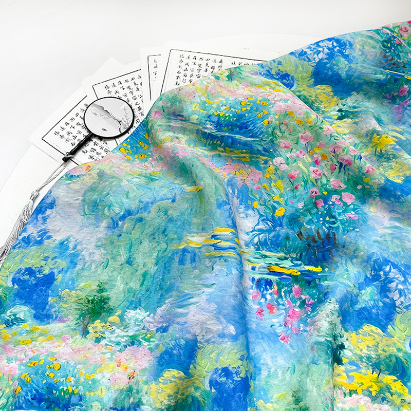 Colorful oil painting digital printed fabric brocade cotton fabric new Chinese style cheongsam dress top Hanfu fabric