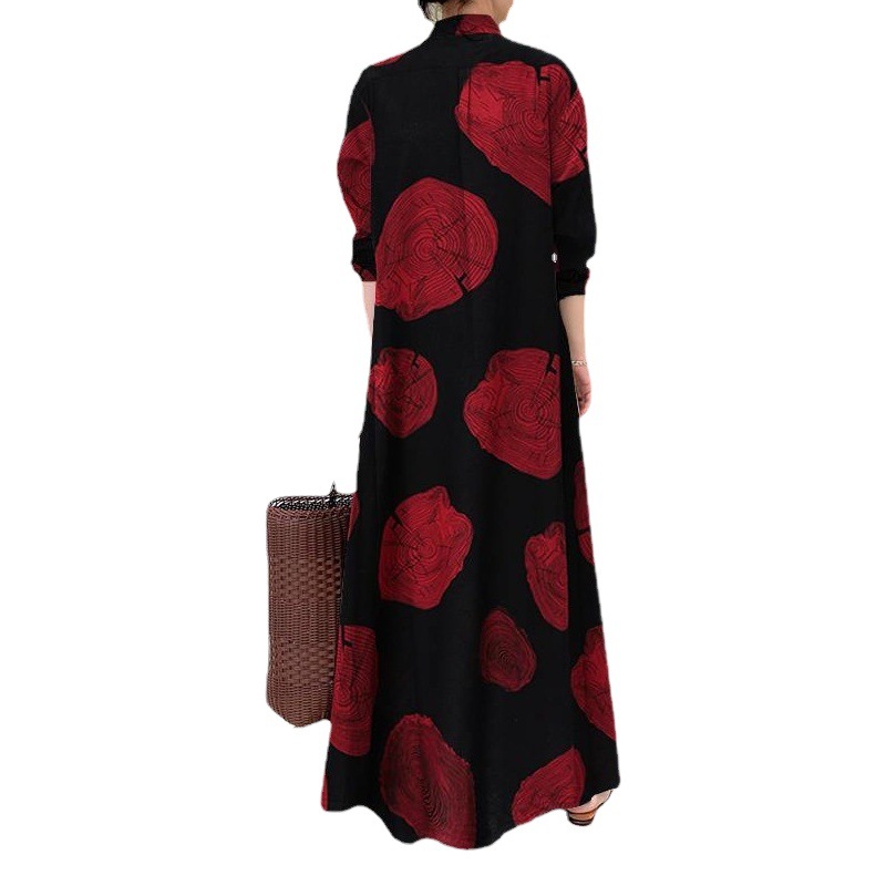 plus size women's clothing wholesale Muslim cotton and linen printing long sleeve simple loose casual long shirt Japanese and Korean dress
