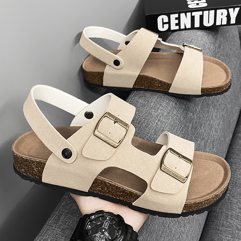 Summer New Men's Casual Sandals Beach Shoes Trendy Teenager Platform Outdoor Birkenan Cork Two-Wear Sandals