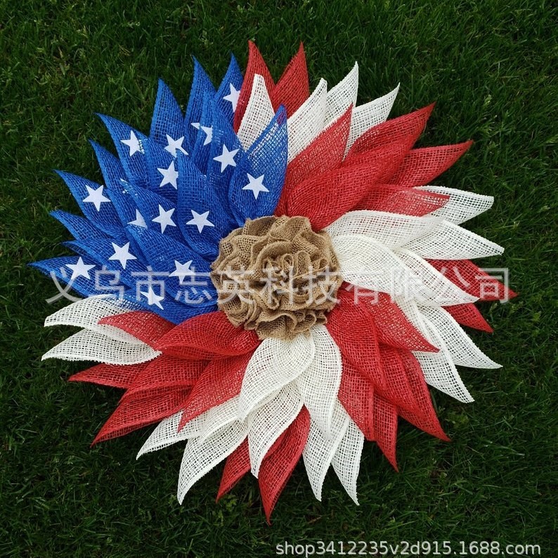 Picture of Amazon American Independence Day flag Garland ornaments national day door hanging wreath holiday decoration props wholesale