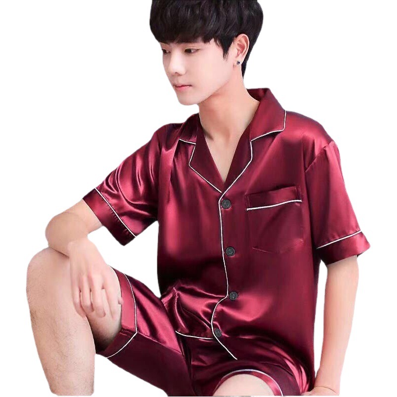 Summer Ice Silk Pajamas Men's Extending Large Size Loose Comfortable Casual Style Silk-like Home Clothes Two-piece Suit