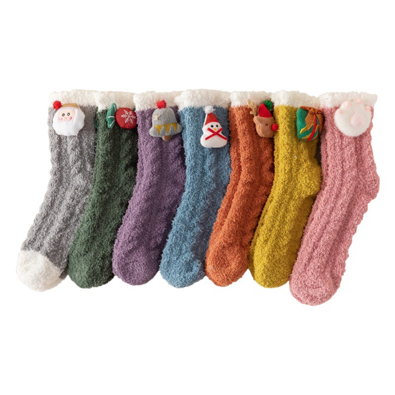 Picture of Coral Velvet Socks Women's Mid-tube Socks Autumn and Winter Home Japanese Cute Moon Socks fleece-lined Thickened Warm Christmas Socks