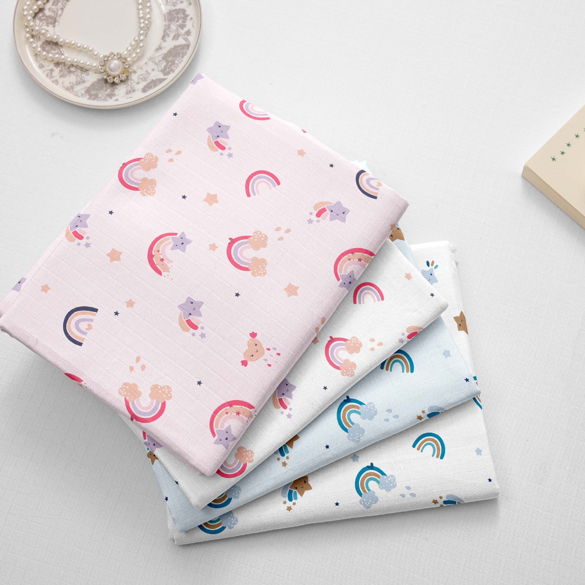 Manufacturer Wholesale Infant and Child Type a Pre-Shrunk 110*90 Non-Fluorescent Plain Weave 40 Count Combed Muslin Double-Layer Cotton Gauze