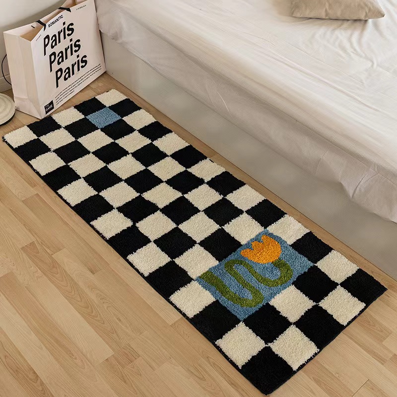Wholesale Cashmere Carpet Black and White Plaid Bedroom Bedside Blanket Nordic Advanced Sense Dirt Resistant Easy-care Carpet Cross-border