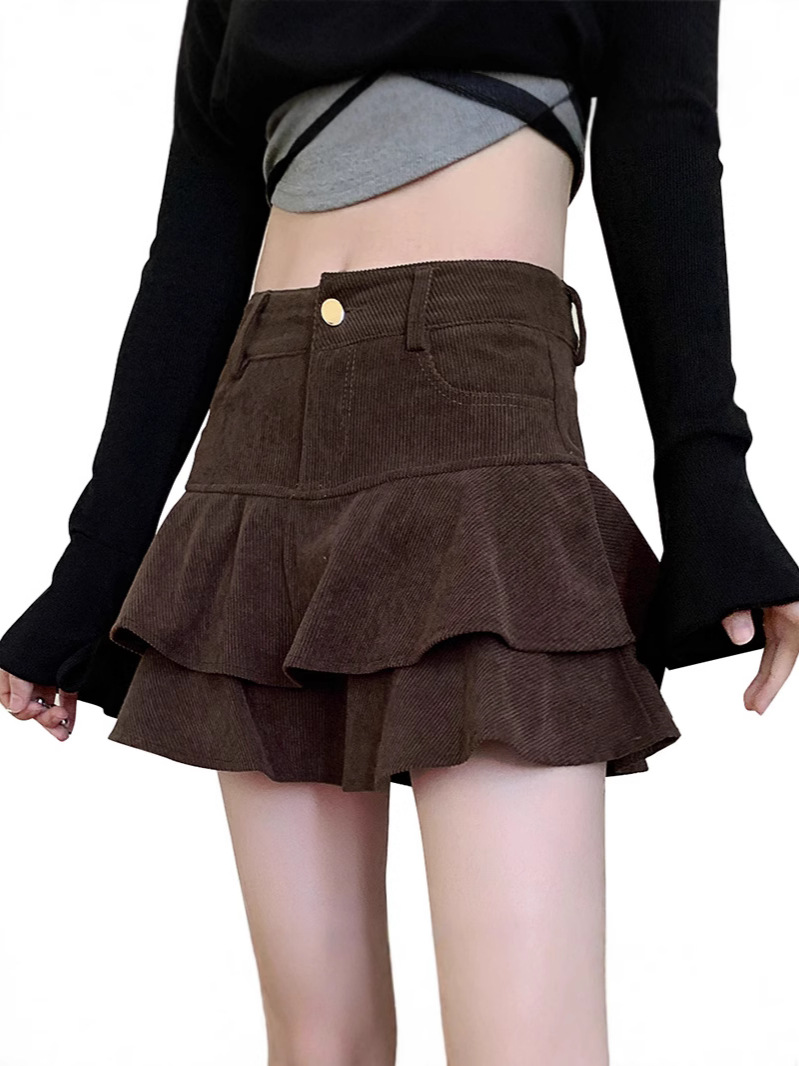 Corduroy Skirt Women's Autumn and Winter 2024 New Korean Fashion High Waist Slim A- line Hip Skirt Women's Trendy