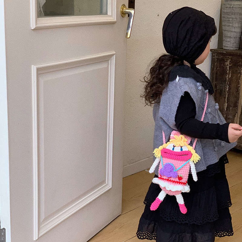 Picture of Children's Bag Autumn and Winter New Cute Wool Bag Finished Korean Hand-woven Pink Big Mouth Girl Mobile Phone Coin Purse