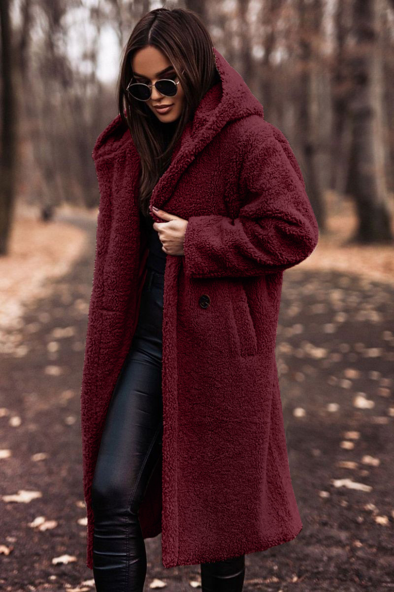 Picture of in stock Amazon wish Cross-border Supply 2024 Fall/Winter Fashion Long Clear Color Long Sleeve Wool Women's Coat