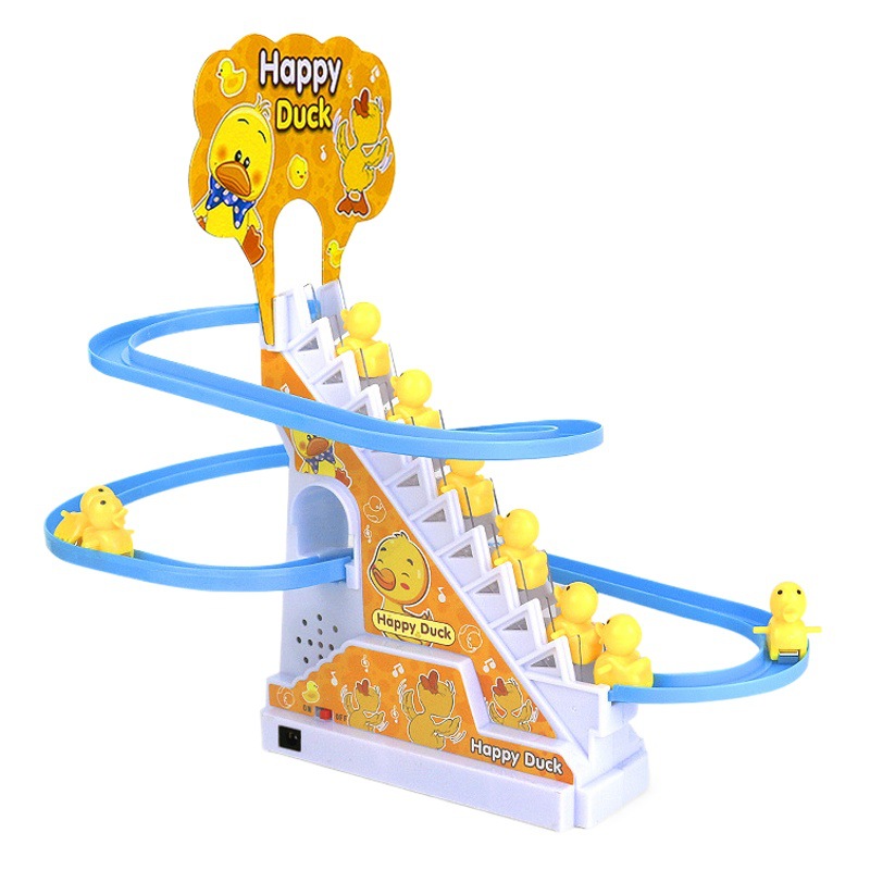 12 songs duckling climbing stairs track automatic slide yellow duck climbing stairs children's toys a generation of hair