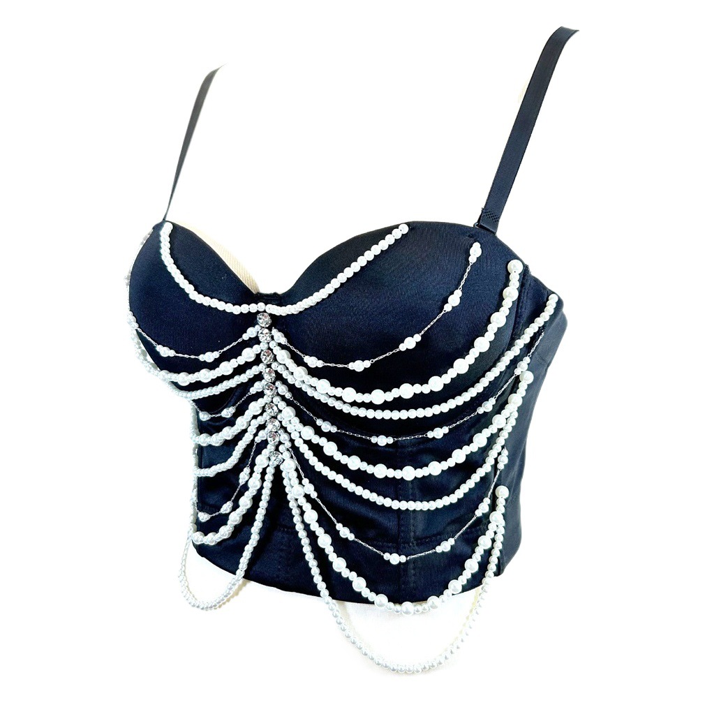 Europe and the United States cross-border for Fishbone small vest wear design sense minority tassel beaded body shaping jacket gathered tube top