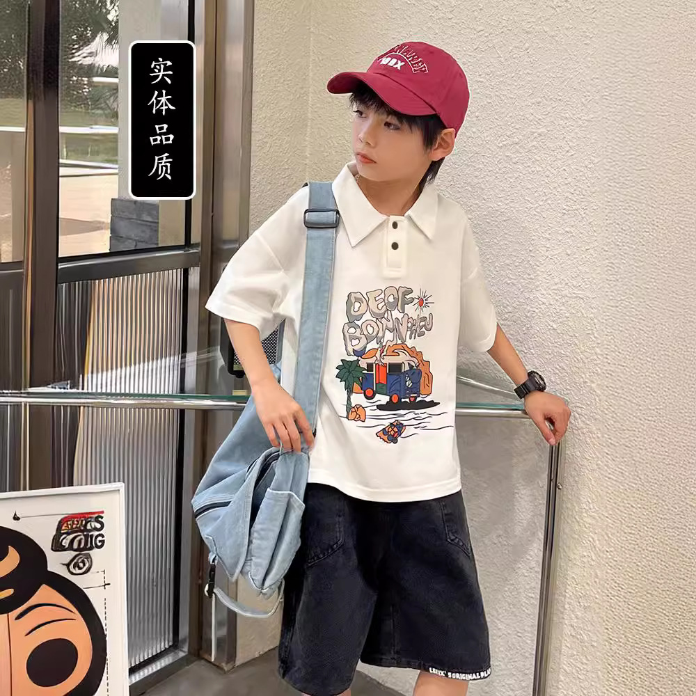 Picture of Boys' short-sleeved polo shirt Summer 2024 new children's clothing lapel middle and big children's summer clothing thin T-shirt top fashion