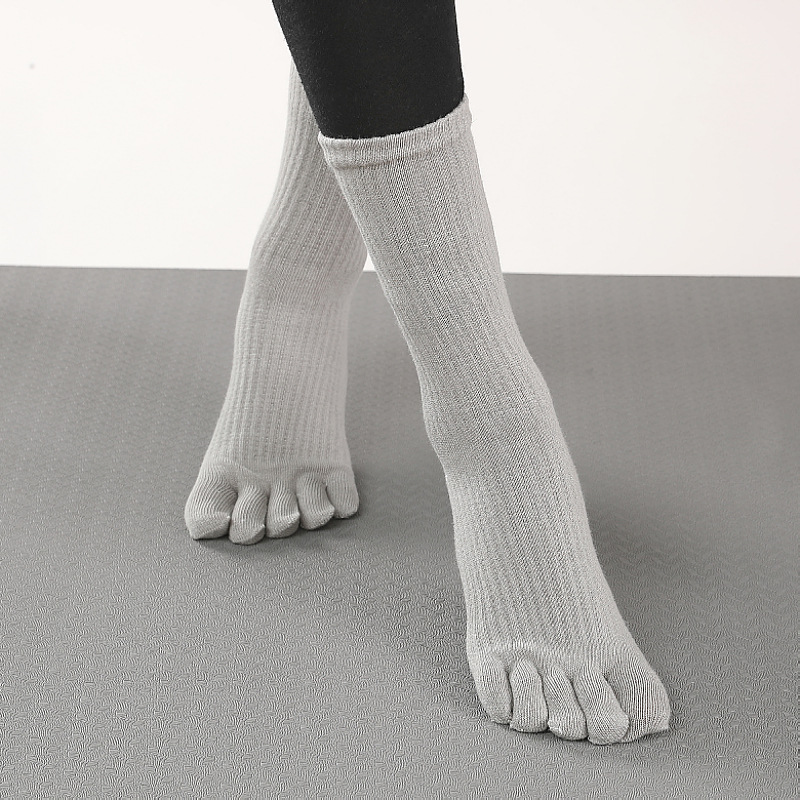 Picture of Yoga Socks for Women, Professional Non-Slip Socks, Mid-Calf Cotton Long Sports Socks, Calf Socks, Floor Five-Finger Yoga Socks