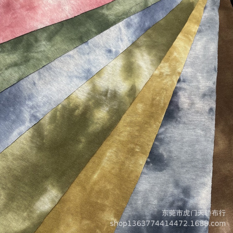In stock supply new knitted tie-dyed printing 170g polyester cotton sweater tie-dyed CVC Chinese cotton tie-dyed fabric