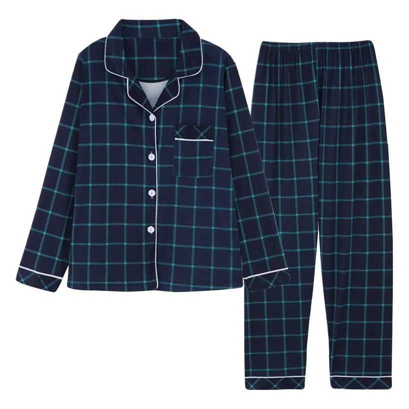 Foreign Trade Amazon 2025 Spring & Fall Milk Silk Long-Sleeved Cardigan Lapel Women's Plaid Shirt Pajamas for Home