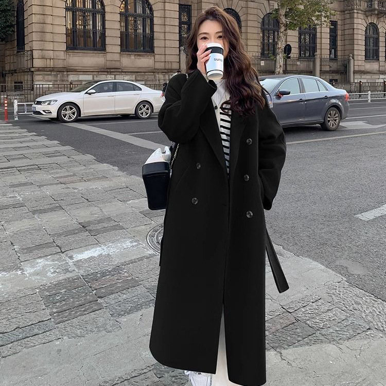 Picture of Hepburn Style Woolen Outwear for Women 2025 Spring & Fall New Korean Style Loose Mid-Length Lace-Up Woolen Outwear for Women