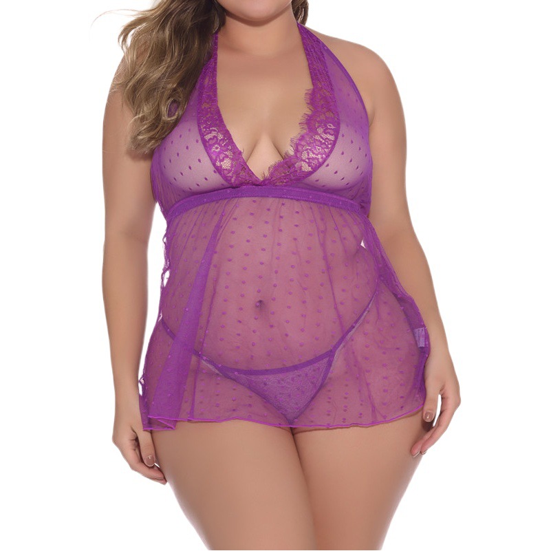Amazon Women's Sexy Lace Eyelash Mesh Stitching Perspective Sexy Banquet Waist Large Skirt Pajamas