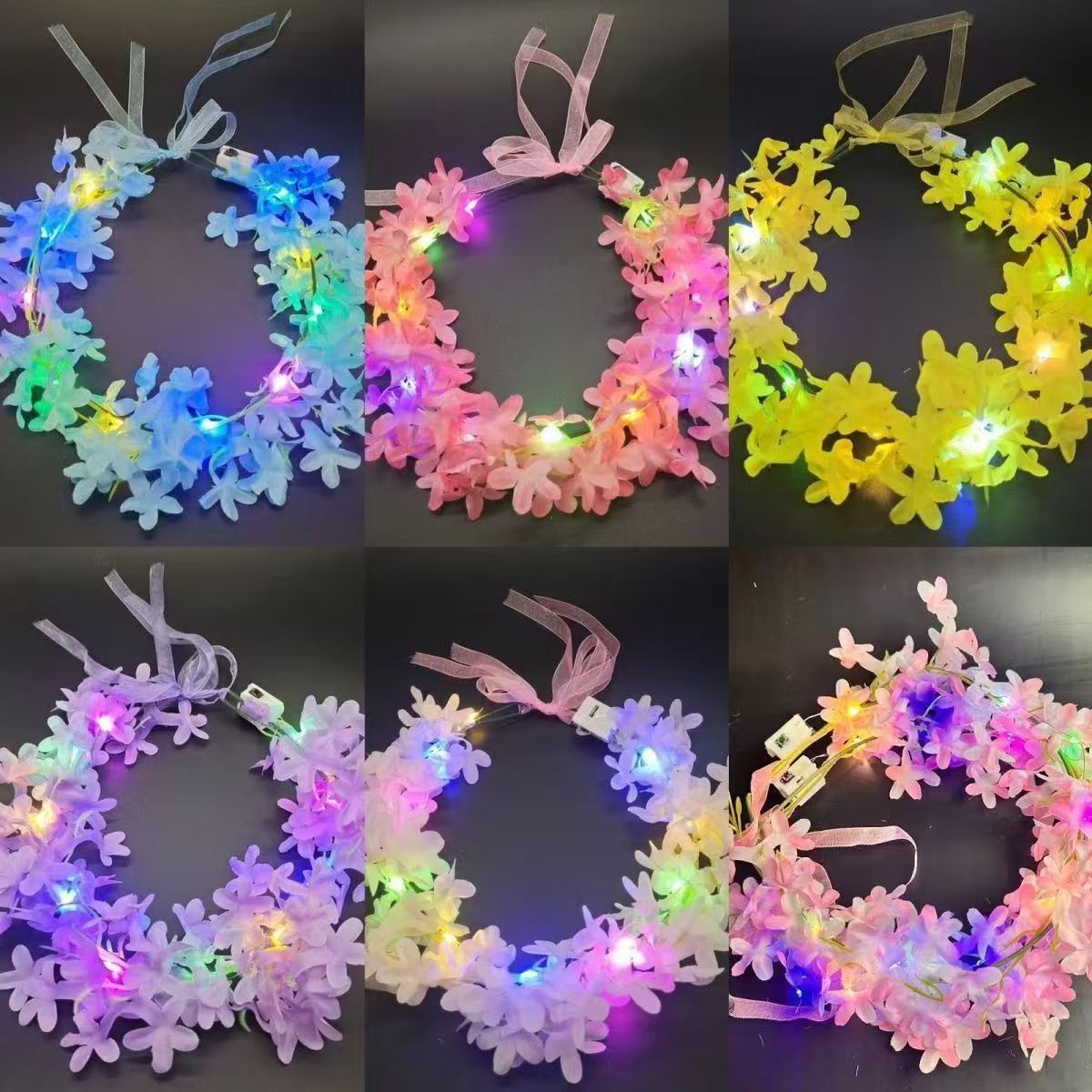 Picture of New luminous Garland Hawaiian headdress children adult stage performance green leaf flower piece headband stall night market
